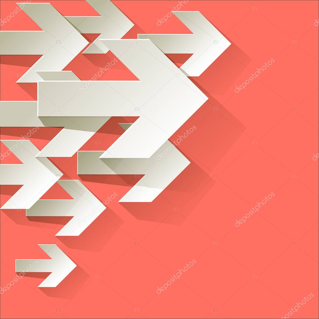 White paper arrows vector white symbol  in the corner on a Coral color background