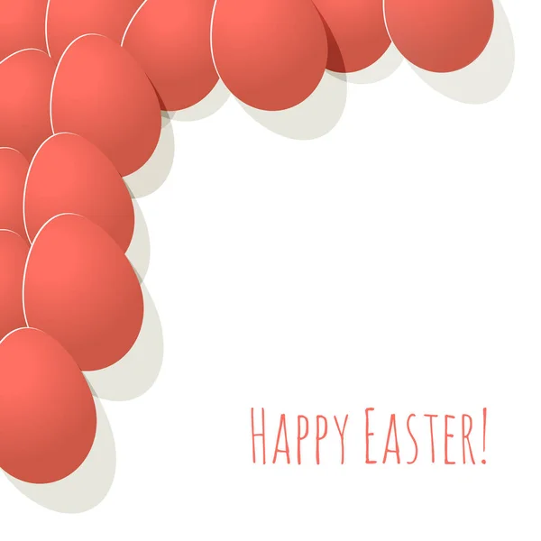 Happy Easter Carte Poștală Ouă Culoare Coral Colț Fundal Alb — Vector de stoc