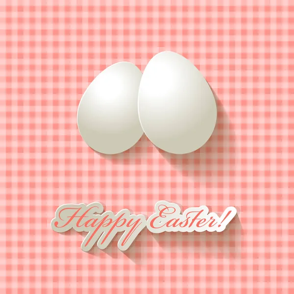 Feliz Pascua Postal Huevos Blancos Sobre Fondo Cuadros Color Coral — Vector de stock