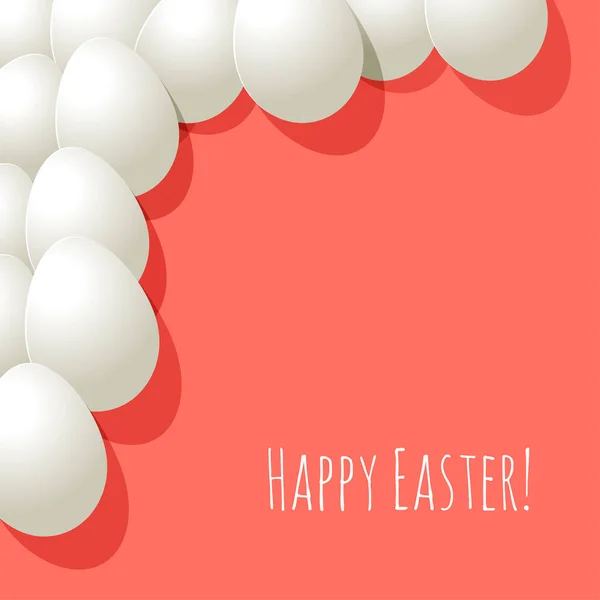 Feliz Pascua Postal Huevos Blancos Esquina Sobre Fondo Color Coral — Vector de stock