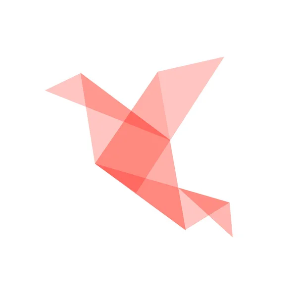 Origami Oiseau Papier Couleur Corail Transparent Sur Fond Blanc — Image vectorielle