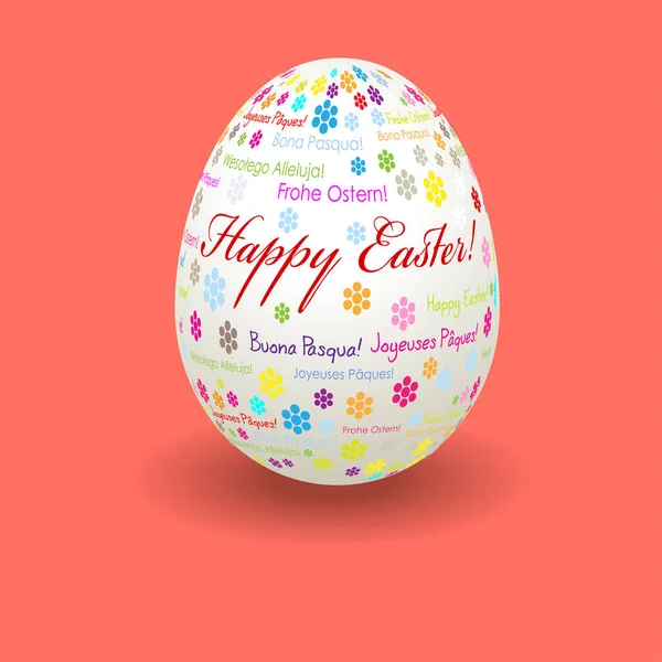 Happy Easter Egg Kwiatami Pocztówki Tle Kolor Koralowy — Wektor stockowy