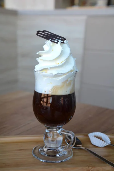 Viennese Coffee Glass Cup Whipped Cream — Stock Photo, Image