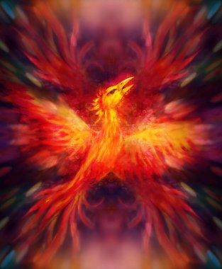 Flying phoenix bird as symbol of rebirth and new beginning. clipart