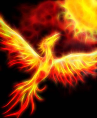 Phoenix kuş yeniden doğuş ve yeni bir başlangıç sembolü olarak uçan. Fraktal etkisi.