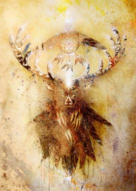 Kutsal süs geyik ruhu dream catcher simge ve tüyleri ile.