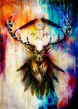 Kutsal süs geyik ruhu dream catcher simge ve tüyleri ile.