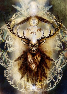 Kutsal süs geyik ruhu dream catcher simge ve tüyleri ile.
