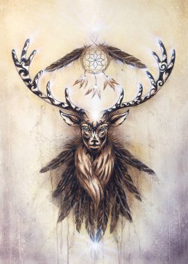 Kutsal süs geyik ruhu dream catcher simge ve tüyleri ile.