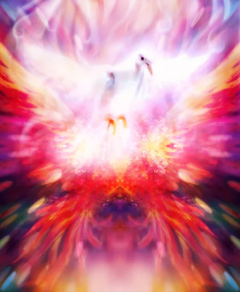 Sjamanistische extatic visie thema met phoenic vleugels en duif. — Stockfoto