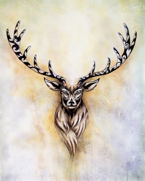 Роспись священного мифологического духа оленя с орнаментами . — стоковое фото