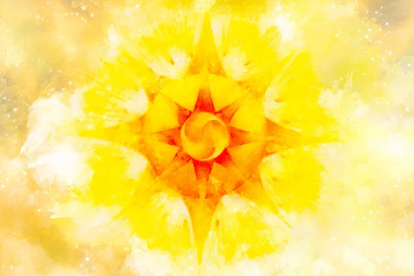 Sonnenmandala und weich verwischter Aquarell-Hintergrund. — Stockfoto