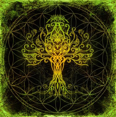 Yapılandırılmış süs arka planında yaşam sembolü ağacı, yggdrasil.