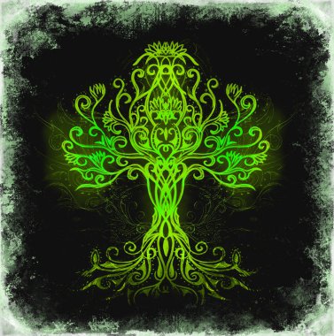 Yapılandırılmış süs arka planında yaşam sembolü ağacı, yggdrasil.
