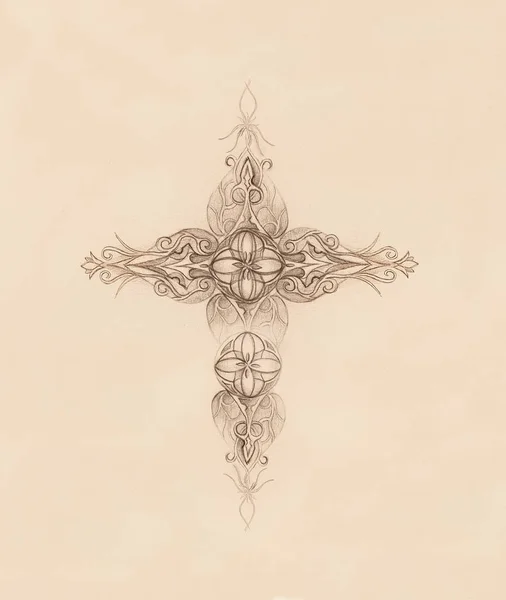 Símbolo de cruz filigrane ornamental com padrões sagrados . — Fotografia de Stock