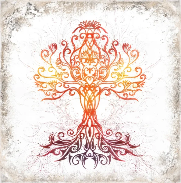 结构装饰性背景下的生命树符号，紫苏. — 图库照片