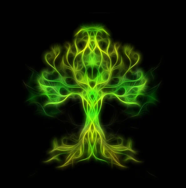 tree of life symbol on structured ornamental background, yggdrasil. Fractal effect.