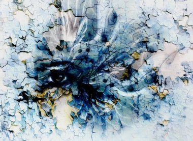 kadın göz Not ve crackle arka plan ile çizim.