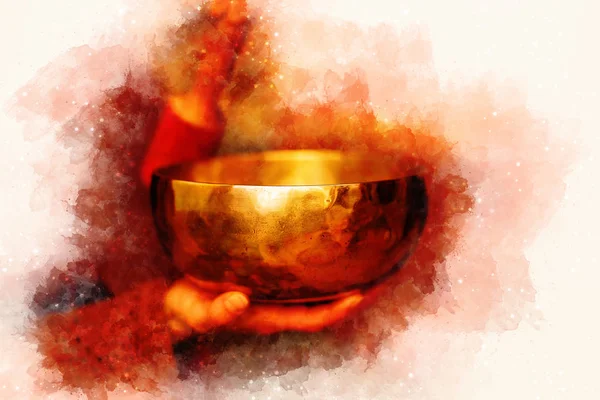 황금빛 반사광 이 있는 아름다운 티베리아스 제도의 그릇 과 약간 흐릿하게 빛나는 수 채색 배경. — 스톡 사진