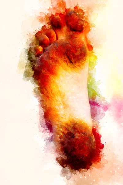 Dirty foot man and softly blurred watercolor background. — 스톡 사진