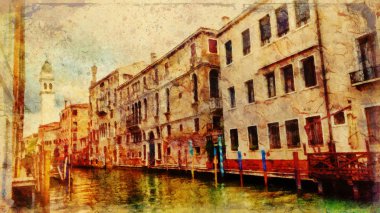 İtalya, Venedik 'in romantik manzarası. Bilgisayar resmi