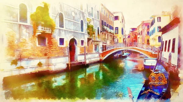 ヴェネツィア イタリアのロマンチックな風景 コンピュータ絵画 — ストック写真
