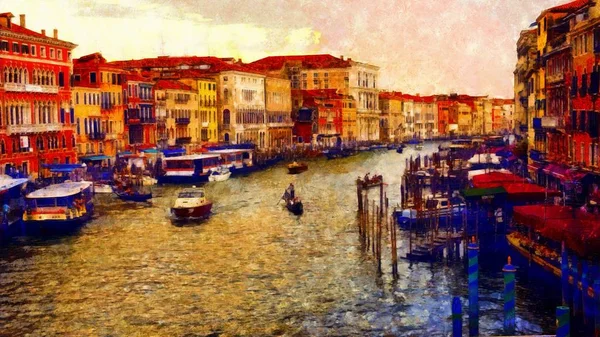ヴェネツィア、イタリアのロマンチックな風景。コンピュータ絵画. — ストック写真