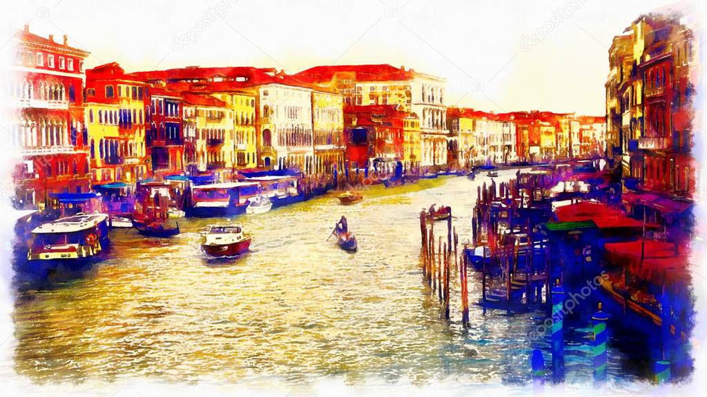 Romantic scenery of Venice, Italy. Computer painting