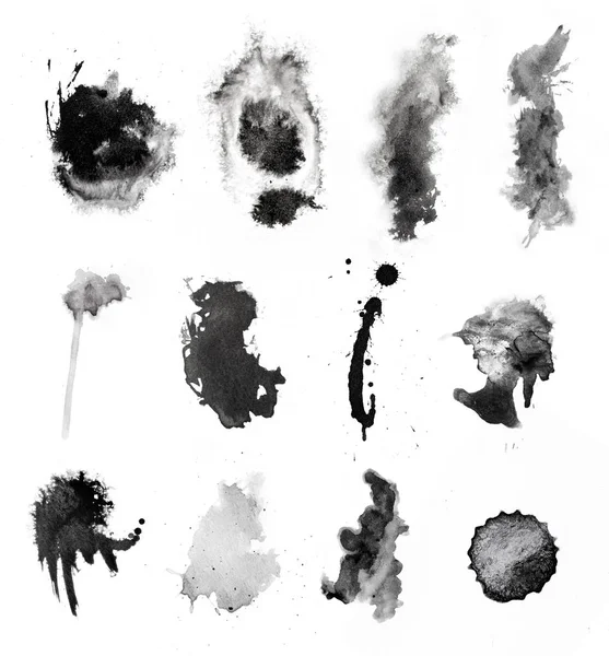 Abstract Black Splashes White Watercolor Paper Monochrome Image — Stock Photo, Image