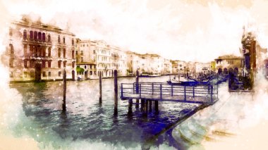 İtalya, Venedik 'in romantik manzarası. Bilgisayar resmi.