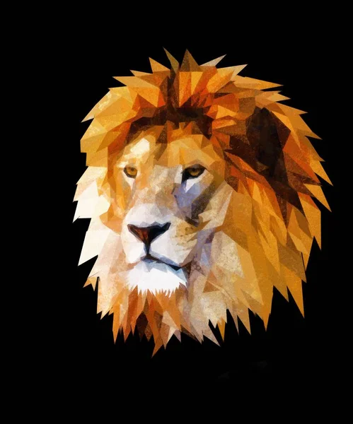 Portrait Graphique Tête Lion Avec Effet Polygonal Sur Fond Abstrait — Photo