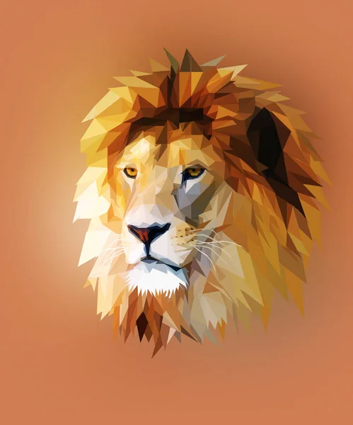 lion head graphic portrait with polygonal effect on abstract background