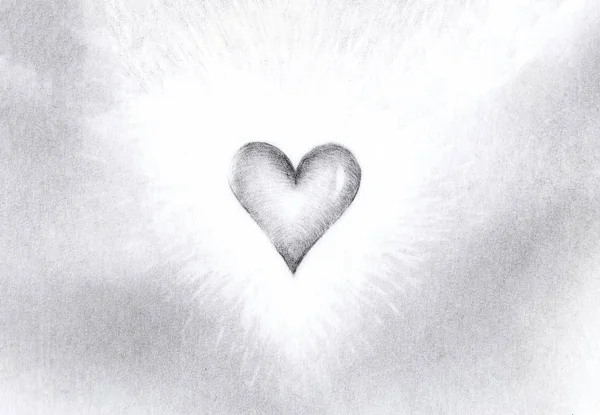 Dibujo simple en forma de corazón - un corazón que emana luz, fondo abstracto . — Foto de Stock
