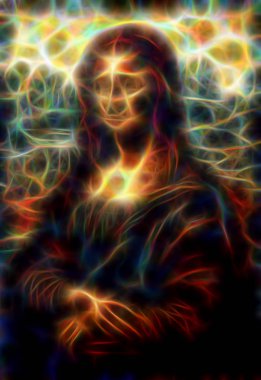 Mona Lisa Leonardo da Vinci ve fraktal etkisiyle boyama üreme.