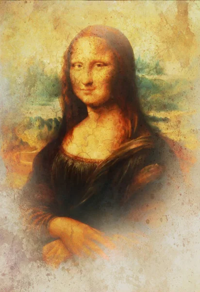 Reproduction Painting Mona Lisa Leonardo Vinci Light Old Effect — Stock Photo, Image