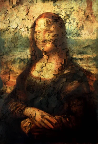 Reproduction of painting Mona Lisa by Leonardo da Vinci and light old effect.