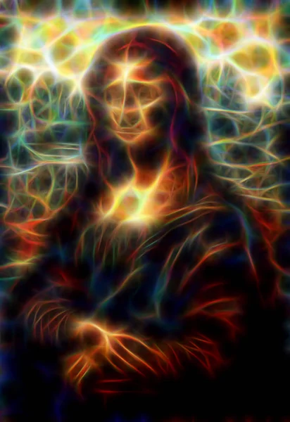 Reproducerea picturii Mona Lisa de Leonardo da Vinci și efectul fractal . — Fotografie, imagine de stoc