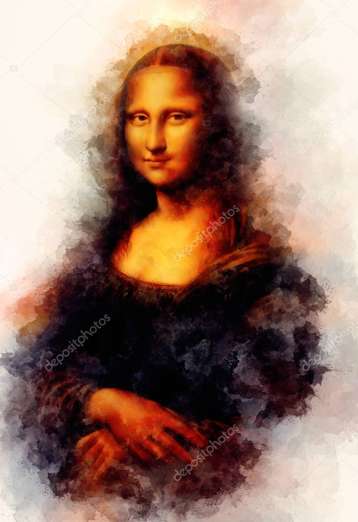 Reproduction of painting Mona Lisa by Leonardo da Vinci and graphic effect.