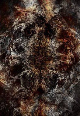 Vintage Crackle yapısı üzerinde süs ejderha, dövme çizim. 