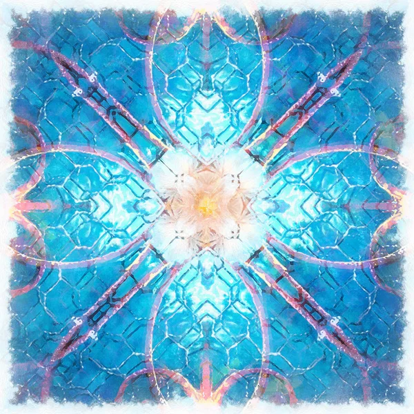 Ornamental graphic mandala pattern. Blue color background. — Stock Photo, Image
