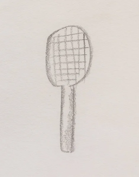 Racchetta tenis, disegno a matita su carta . — Foto Stock