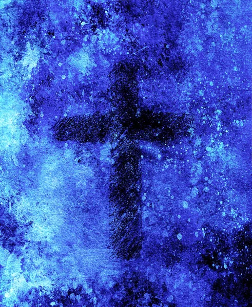 Eenvoudige Kruis symbool, potlood tekening op abstracte achtergrond. — Stockfoto