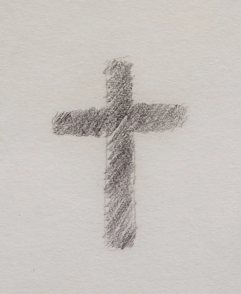Símbolo de cruz simple, dibujo a lápiz sobre papel. — Foto de Stock