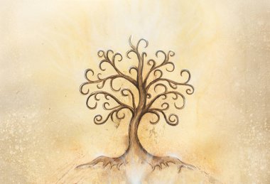 Yapılandırılmış arka planda yaşam sembolü ağacı, yggdrasil.