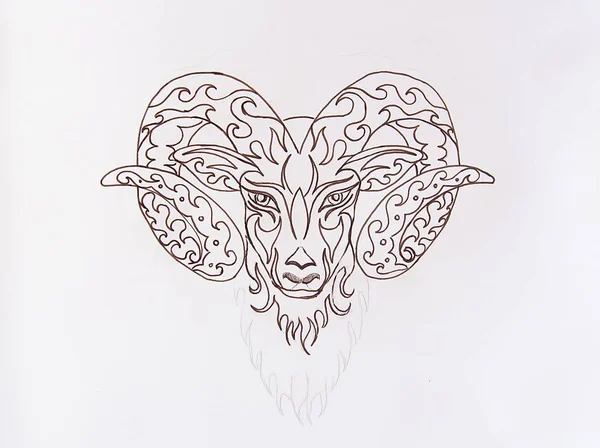 Lineární dekorativní výkres Aries, symbol posvátného zvířete. — Stock fotografie