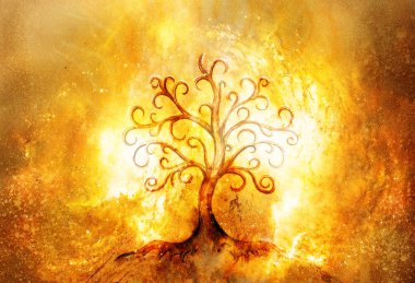 Yapılandırılmış ve uzay arkaplanı üzerinde yaşam sembolü ağacı, yggdrasil.
