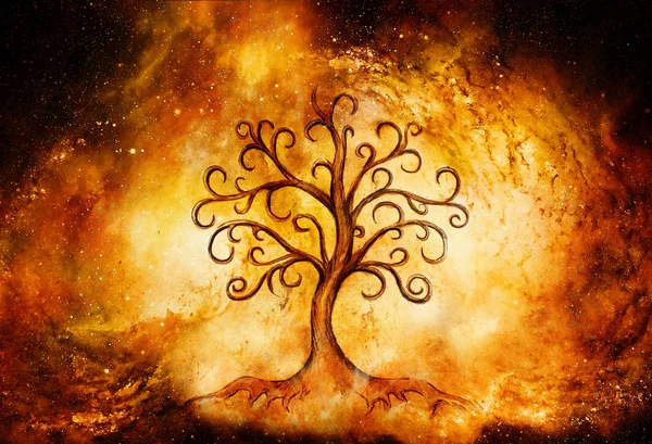 Tree of life symbol on structured and space background, yggdrasil. — Stock Photo, Image