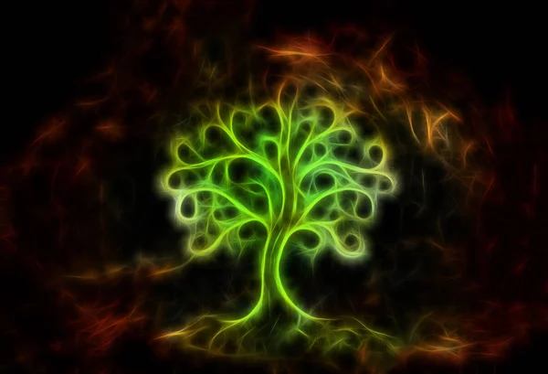 Livets träd symbol på strukturerad prydnadsbakgrund, yggdrasil. Fraktala effekter. — Stockfoto
