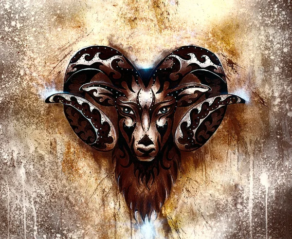 Dibujo ornamental de Aries, símbolo animal sagrado. Efecto de color . —  Fotos de Stock