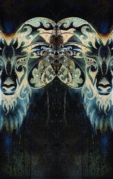 アリエス、神聖な動物のシンボルの装飾的な図面。カラー効果. — ストック写真